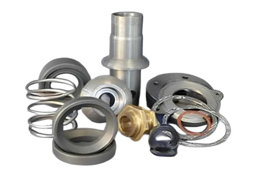 Assortment of rotary steam joint wear parts including seals, springs and gaskets